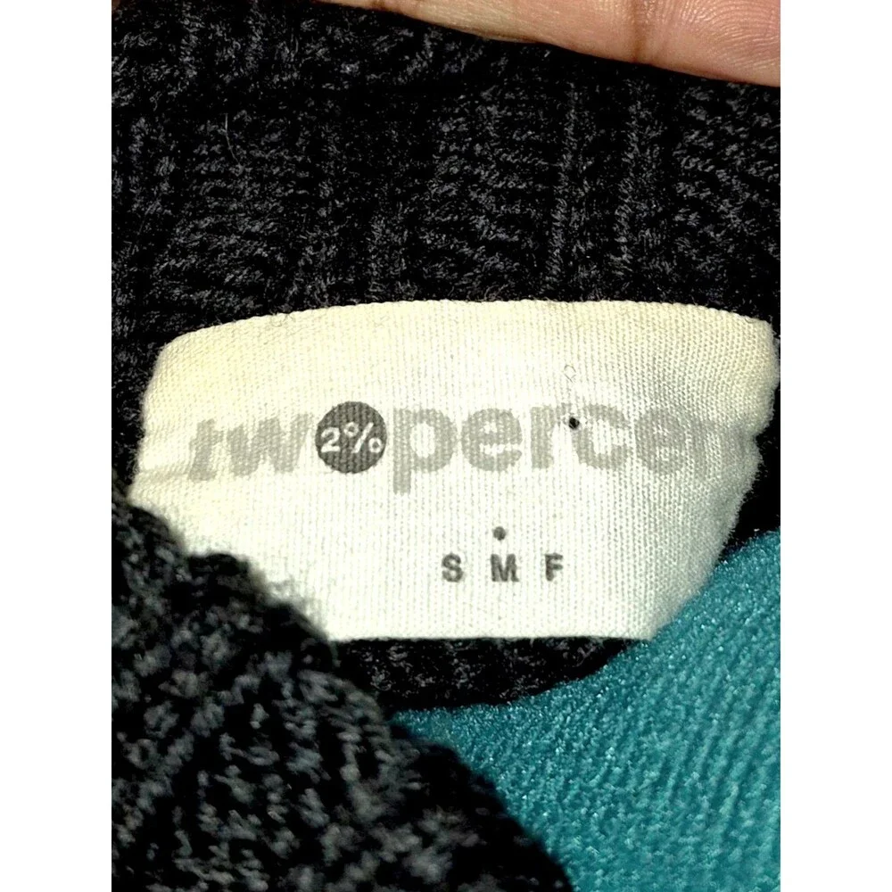 TwoPercent Vintage Women's Wool Blend Knit Leather Button Sweater Faux Fur Med
